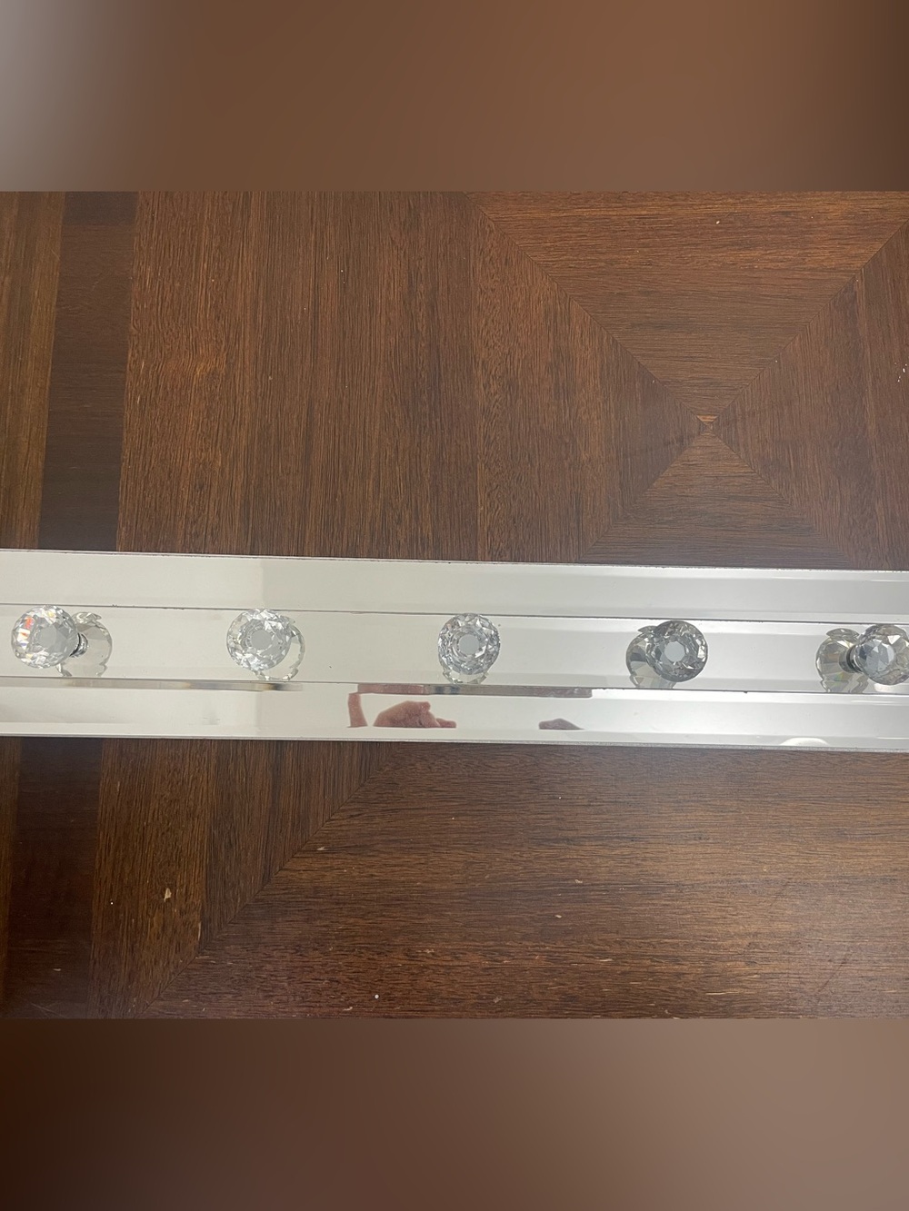 Glam Mirrored Wall-Mounted Coat Rack with 5 Crystal Hooks – 24”